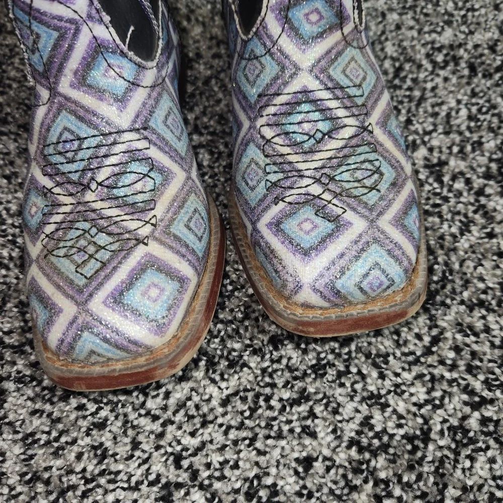 Roper Glitter Diamond Western Square Toe Boots Kids Girls Size 11 Cowgirl Rodeo